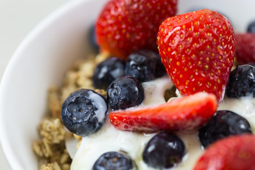 Whole grains, strawberries and blueberries